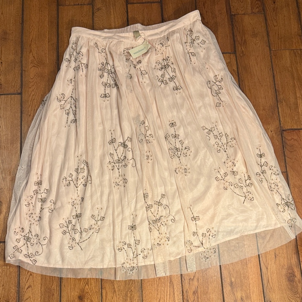 Sundance Pale Blush Embroidered Tulle A-Line Skirt